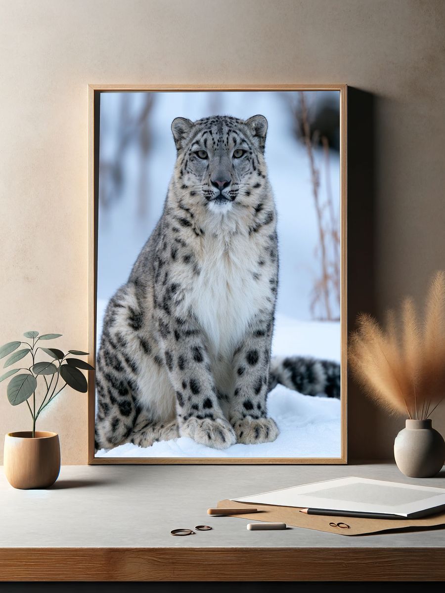 Snow Leopard Portrait Photography Poster. — room view 2