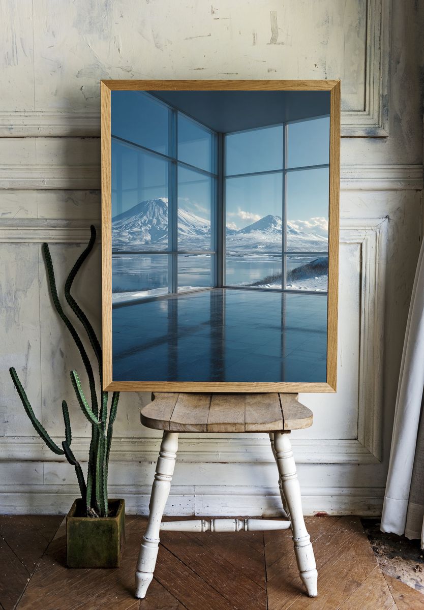Snowy Mountain View — Minimalist Print. — room view 1