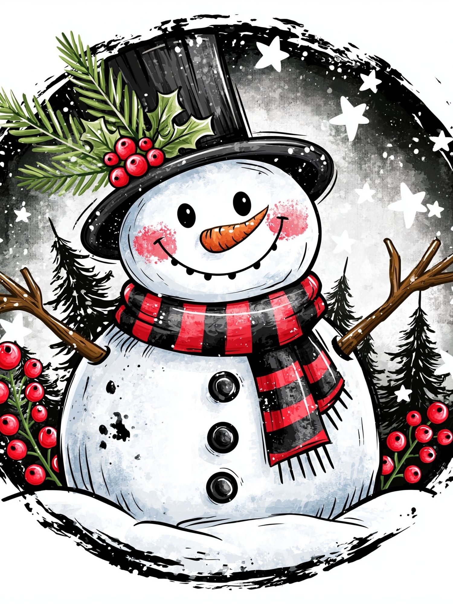 Festive Snowman Illustration Poster. poster detail