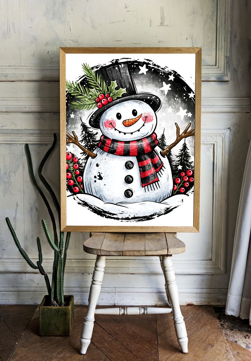 Festive Snowman Illustration Poster. room preview