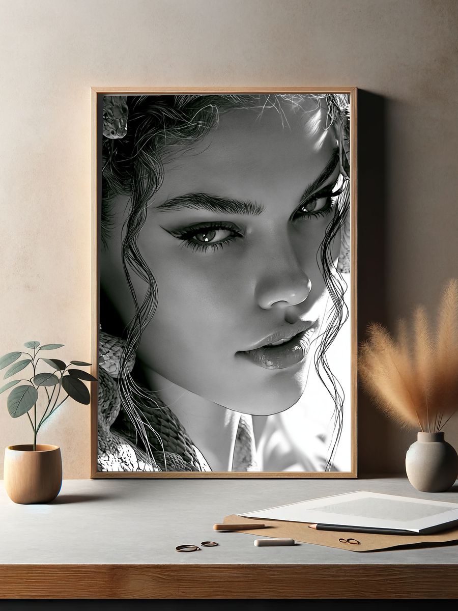 Snake Portrait Black-White Print. — room view 2