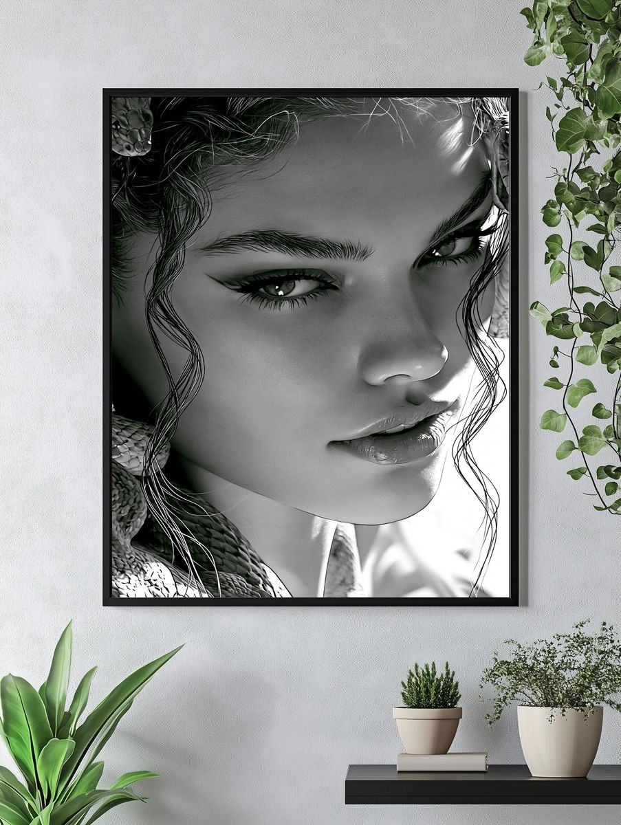 Snake Portrait Black-White Print. — room view 4