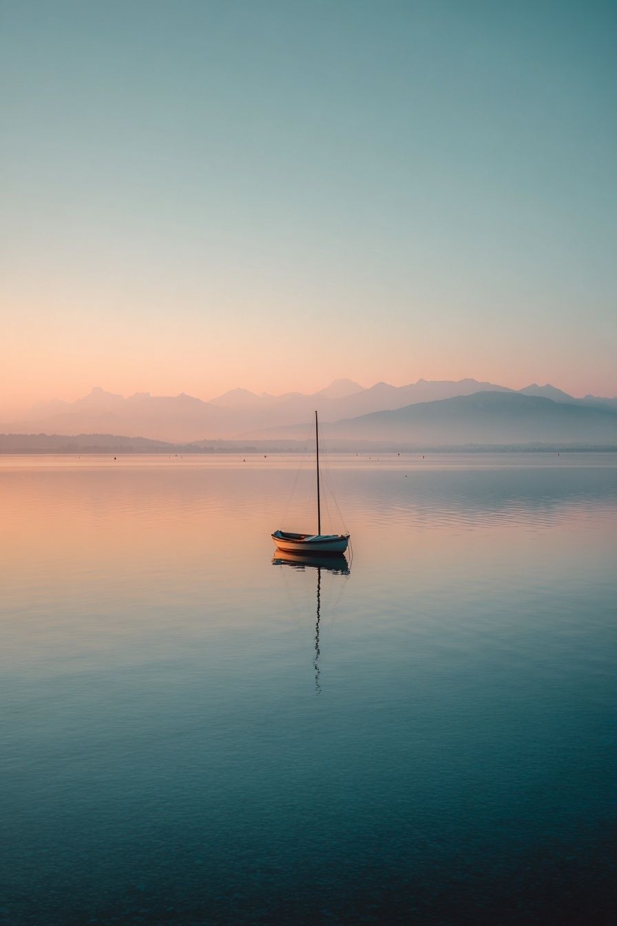 Serene Sailboat Sunrise Print. poster detail