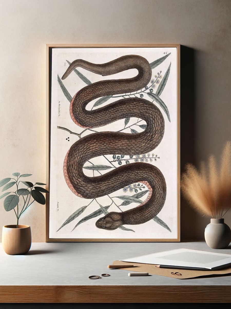 Elegant Snake Botanical Print. — room view 2