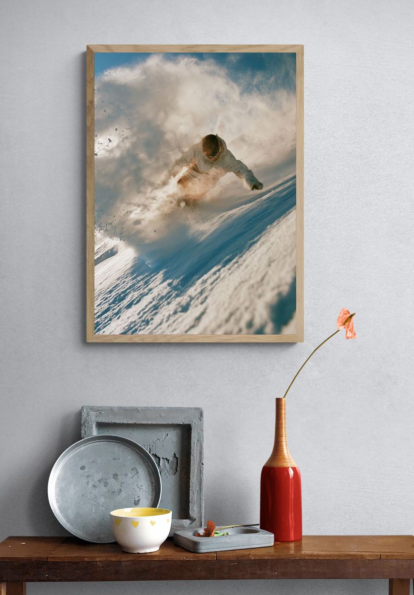 Snowboard Powder Carve Photography Poster. — room view 3