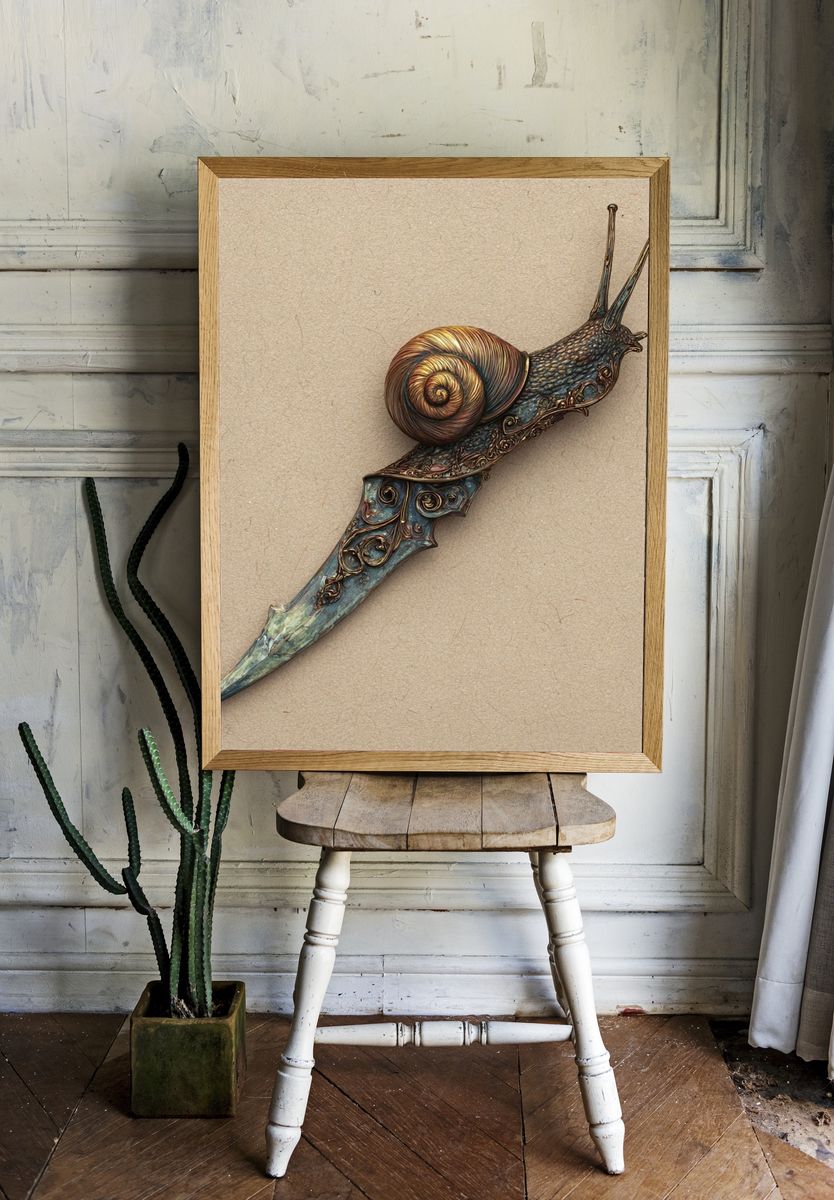 Snail Knife — Surrealism Print. room preview
