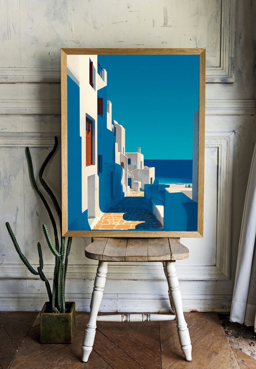 Santorini Alley — Illustration Print room preview