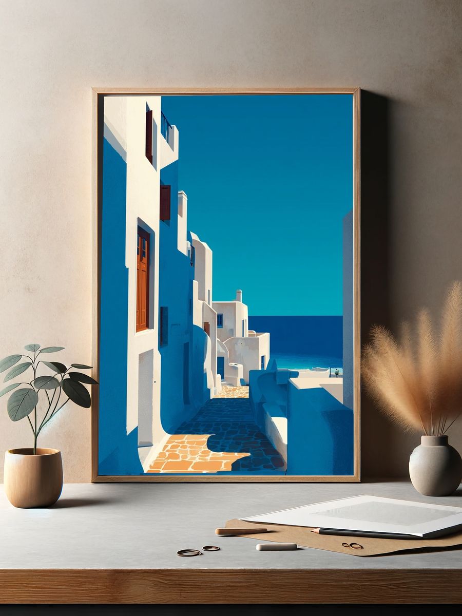 Santorini Alley — Illustration Print. — room view 2
