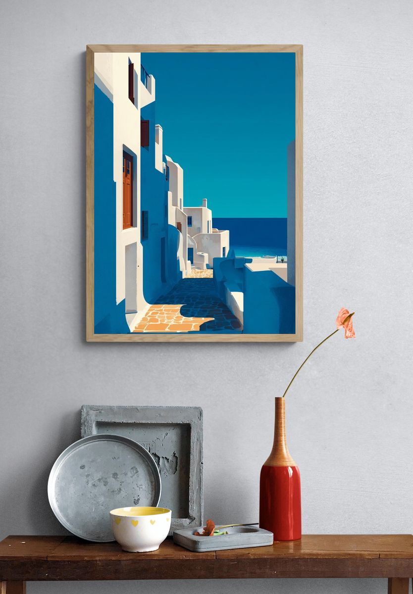 Santorini Alley — Illustration Print. — room view 3