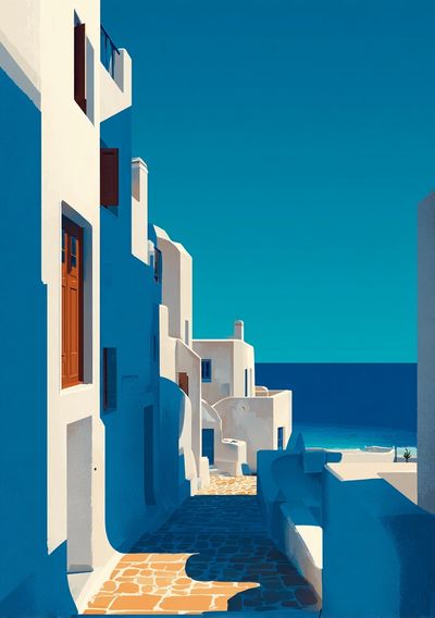 Santorini Alley — Illustration Print. poster print