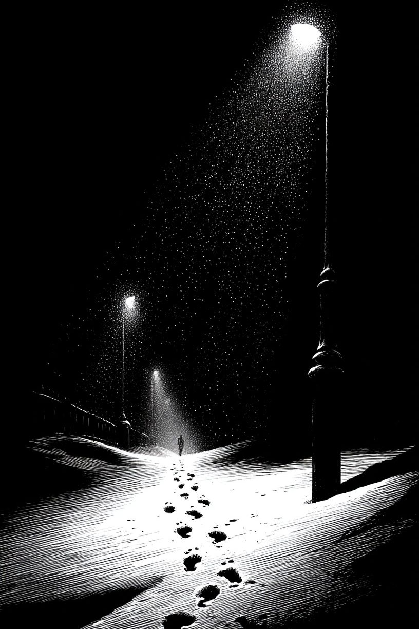 Snowy Footprints Nightscape Poster. poster — photography art