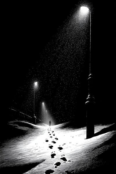Snowy Footprints Nightscape Poster.