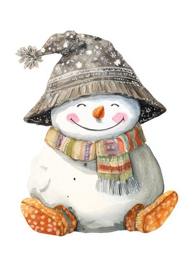 Happy Snowman Watercolor Print. poster print