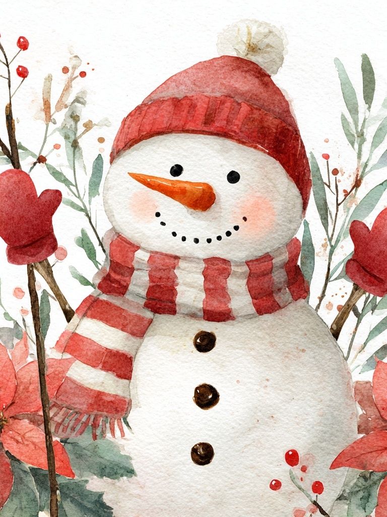Snowman Watercolor Winter Print. poster — illustration art