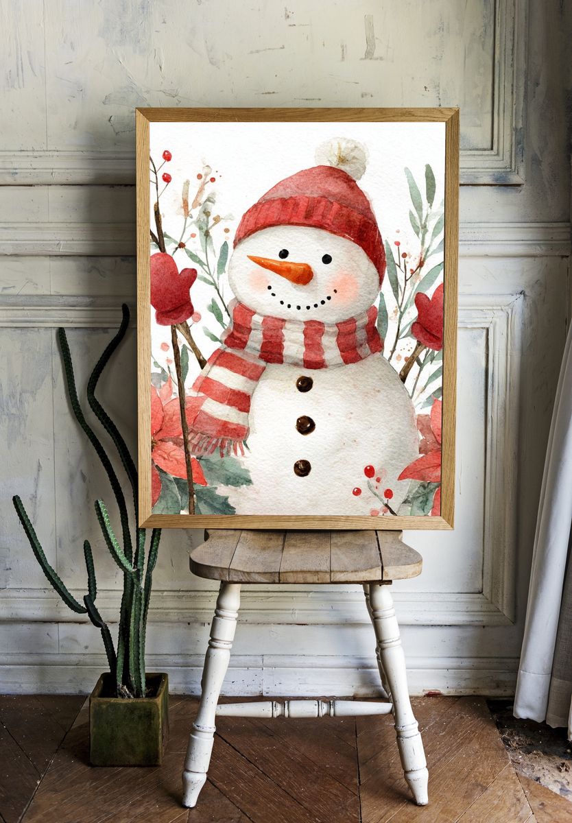 Snowman Watercolor Winter Print. room preview