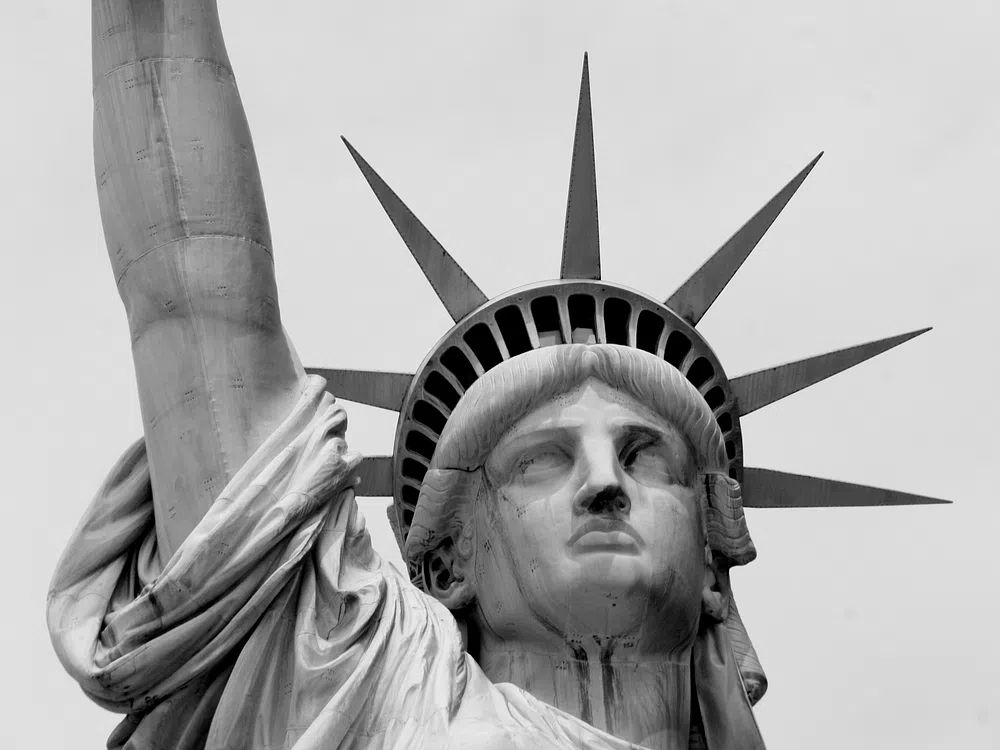 Black white closeup photo Statue.