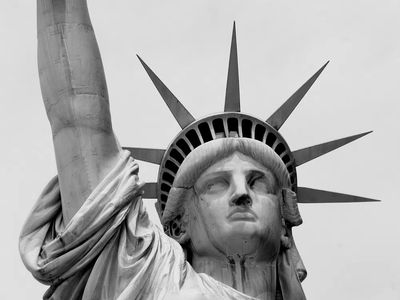 Black white closeup photo Statue. poster