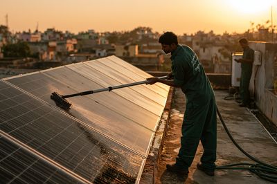 Solar Panel Cleaning Photography Poster. poster