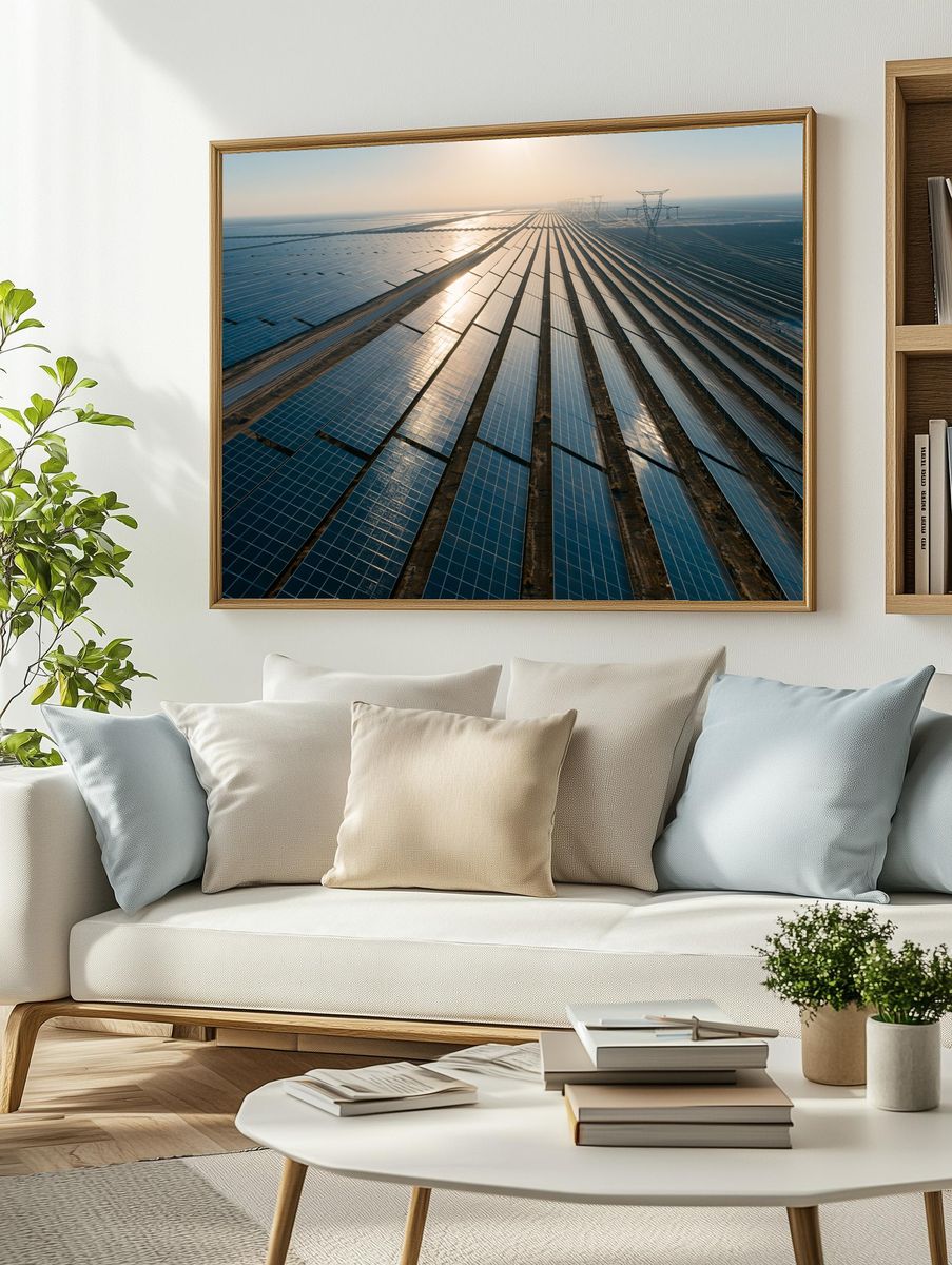 Solar Farm Sunrise Photography Poster. — room view 2