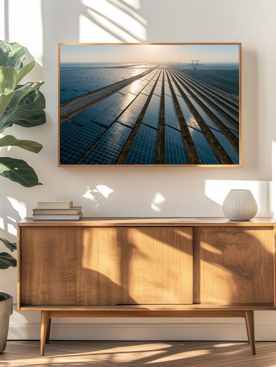 Solar Farm Sunrise Photography Poster. — room view 3