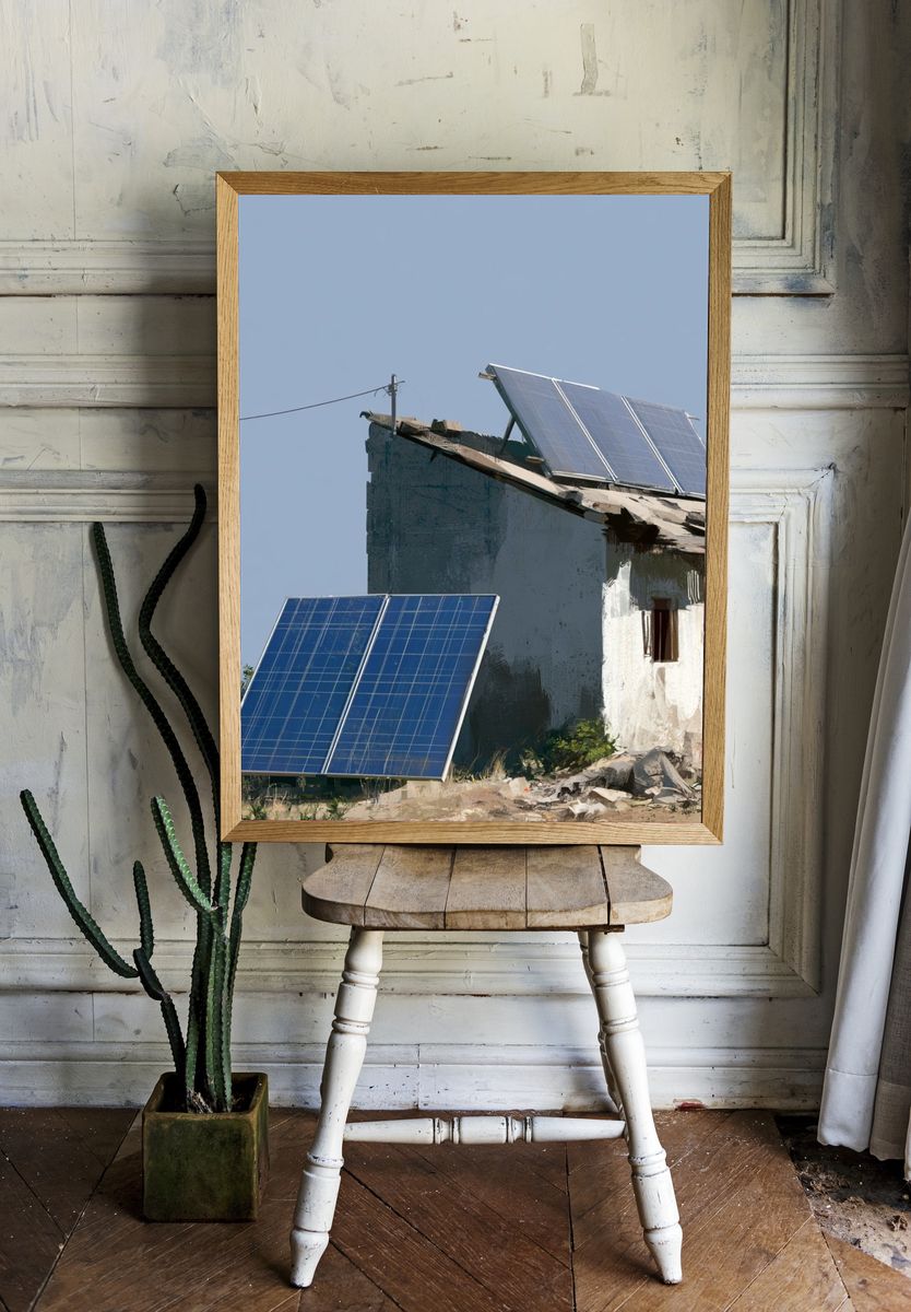 Solar Panels on Rural House Poster. — room view 1
