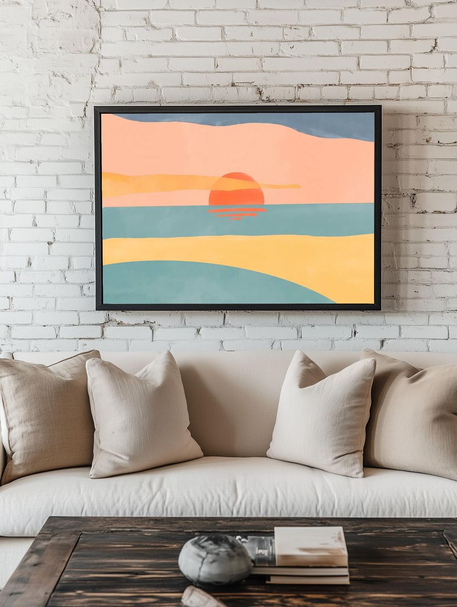 Sunset Over Ocean — Minimalist Print. — room view 1