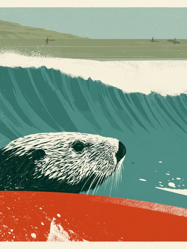 Sea Otter Surf Illustration Poster. poster — illustration art