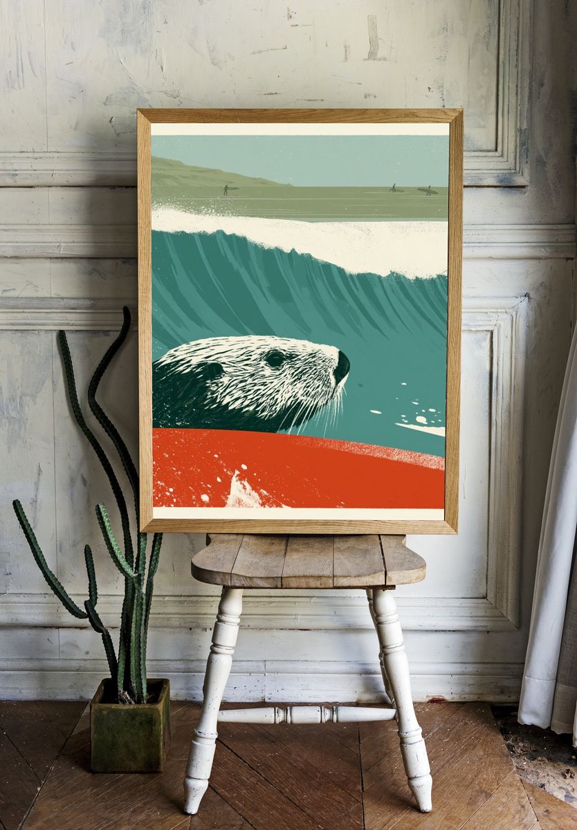 Sea Otter Surf Illustration Poster. room preview