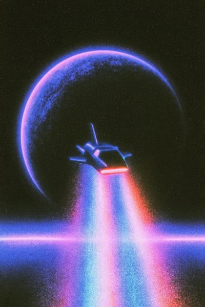 Neon Spacecraft Eclipse Poster. poster