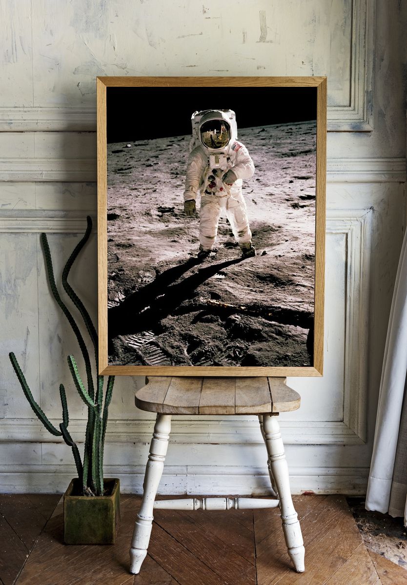Edwin Aldrin walking lunar surface. — room view 1