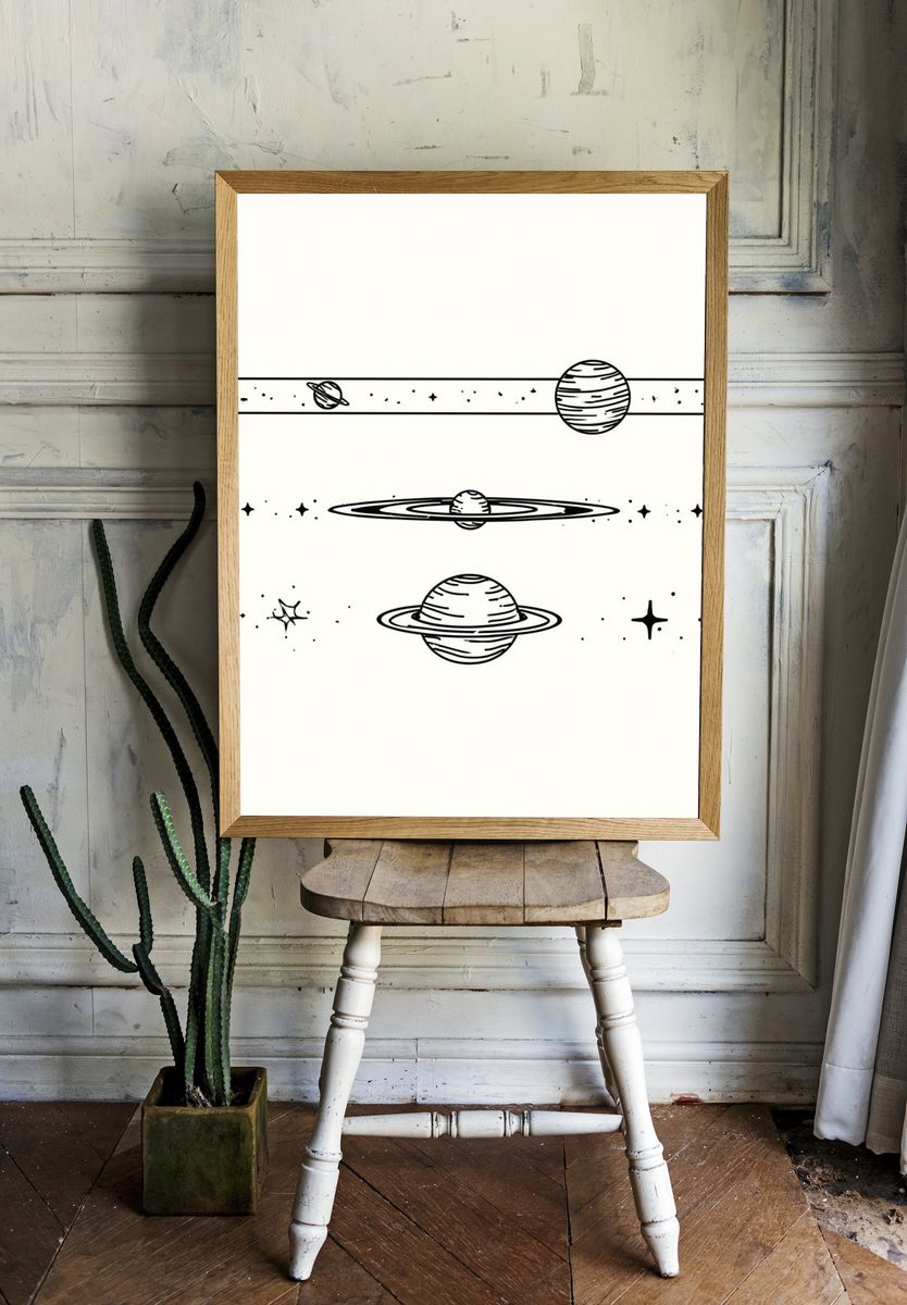 Saturn Line Art Poster. — room view 1