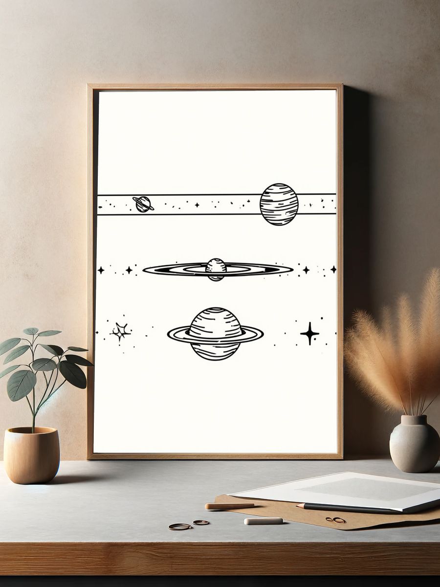 Saturn Line Art Poster. — room view 2