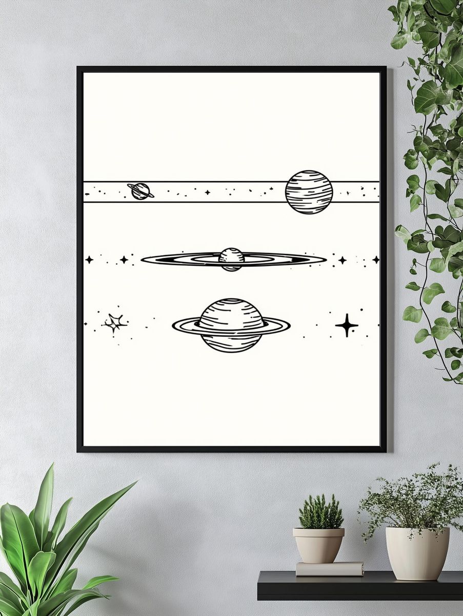 Saturn Line Art Poster. — room view 4