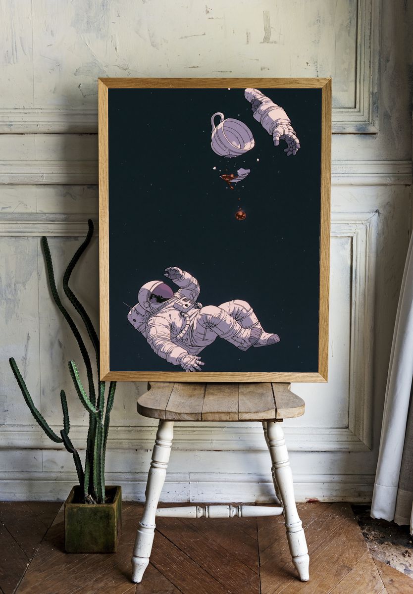 Floating Astronaut Space Illustration Poster. — room view 1