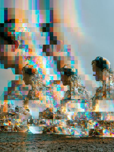 Glitch Astronauts Digital Art Poster. poster