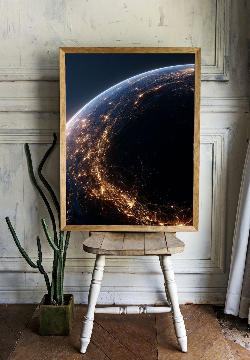 Earth at Night Space Print. — room view 1