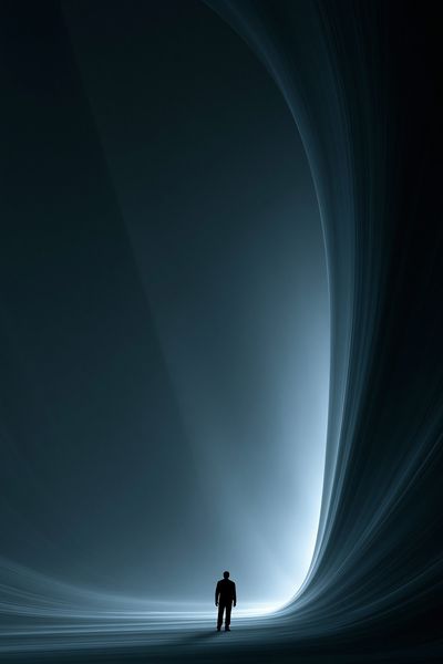 Lone Figure in Cosmic Light Poster.