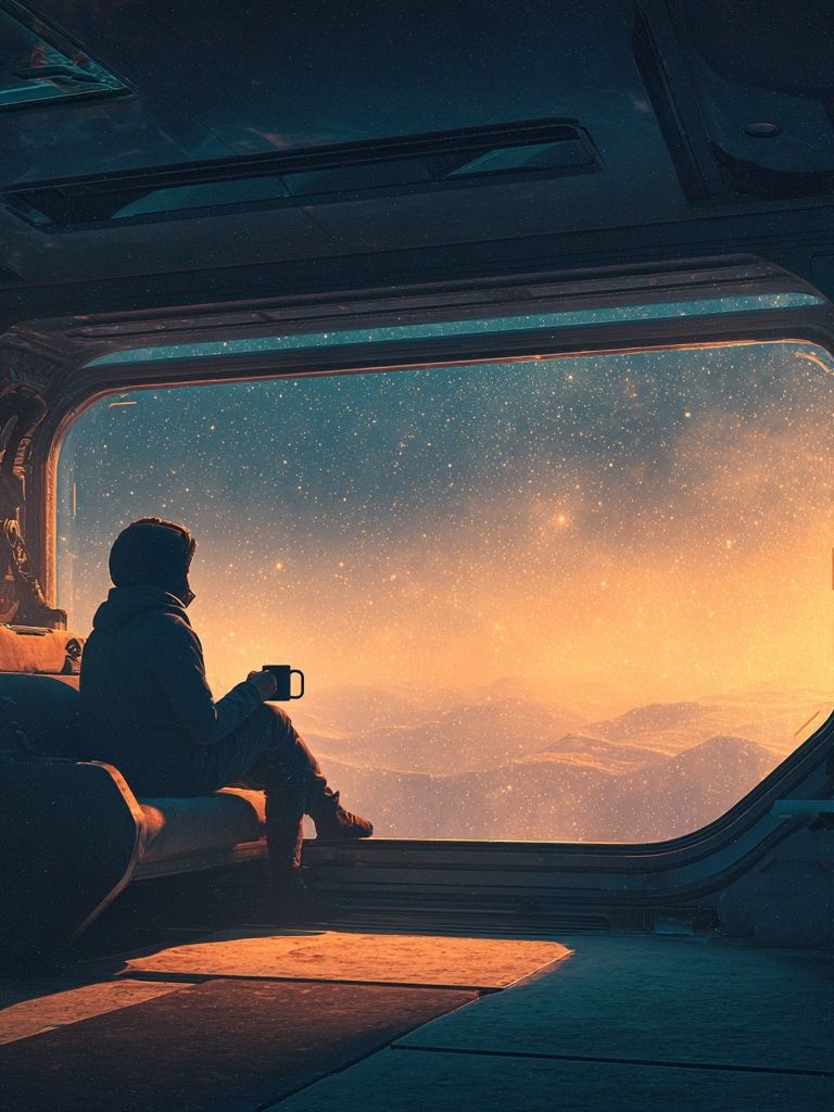 Space Window View Illustration Poster. poster — space art