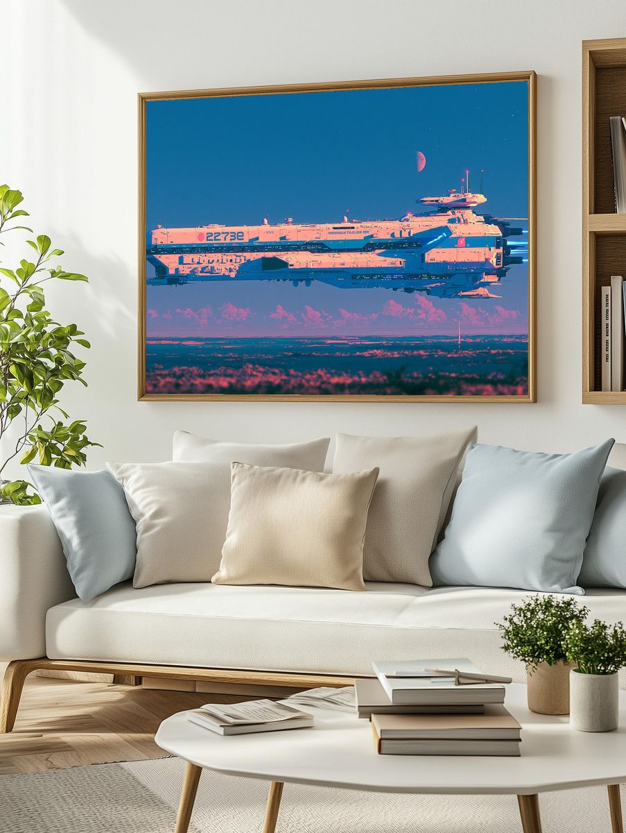Retro Futuristic Starship Poster. — room view 2