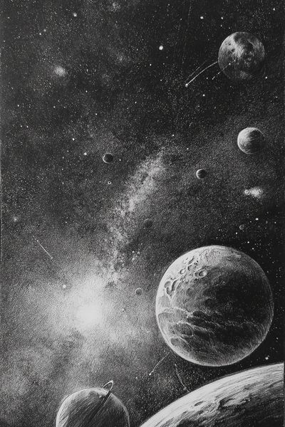 Celestial Planets Black-White Print.