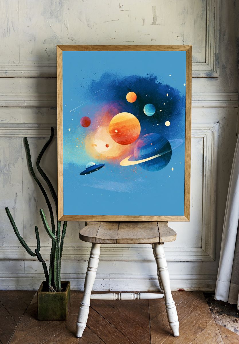 Colorful Solar System Illustration Poster. room preview