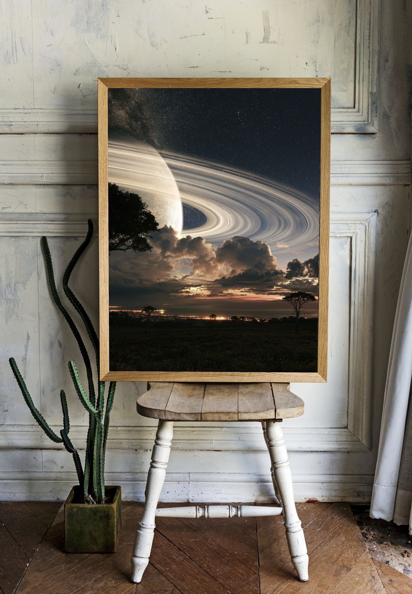 Ringed Planet Night Sky Print. room preview