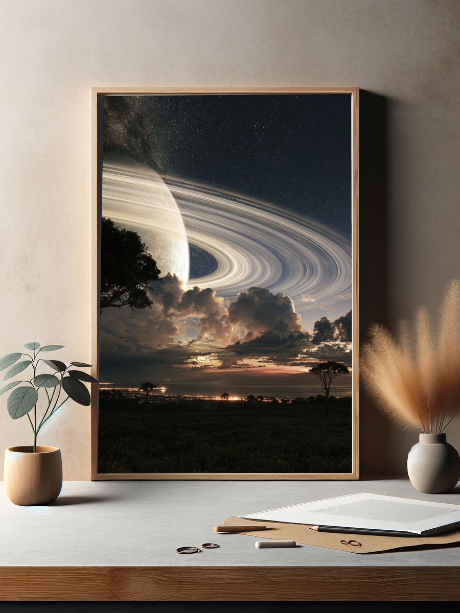 Ringed Planet Night Sky Print. — room view 2