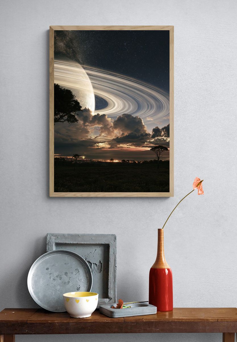 Ringed Planet Night Sky Print. — room view 3