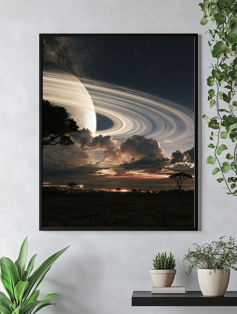 Ringed Planet Night Sky Print. — room view 4