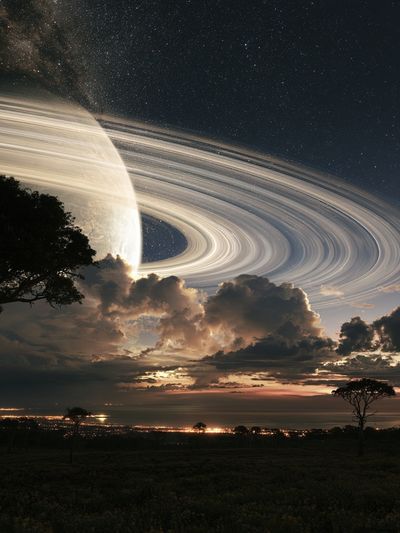 Ringed Planet Night Sky Print. poster