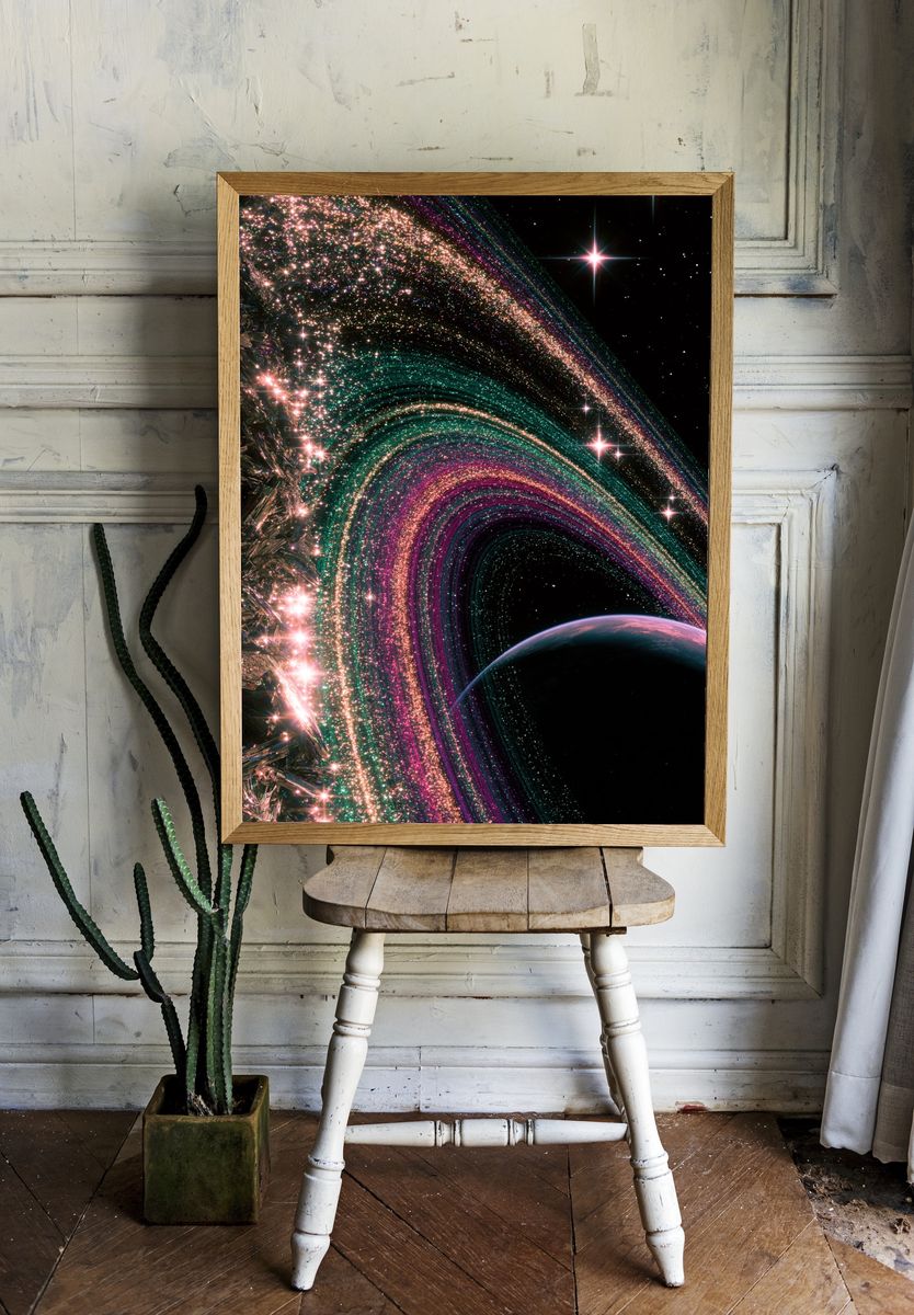 Cosmic Ringed Planet Print. — room view 1