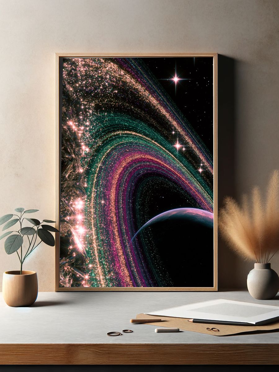 Cosmic Ringed Planet Print. — room view 2