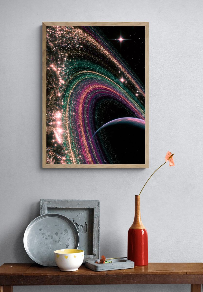 Cosmic Ringed Planet Print. — room view 3