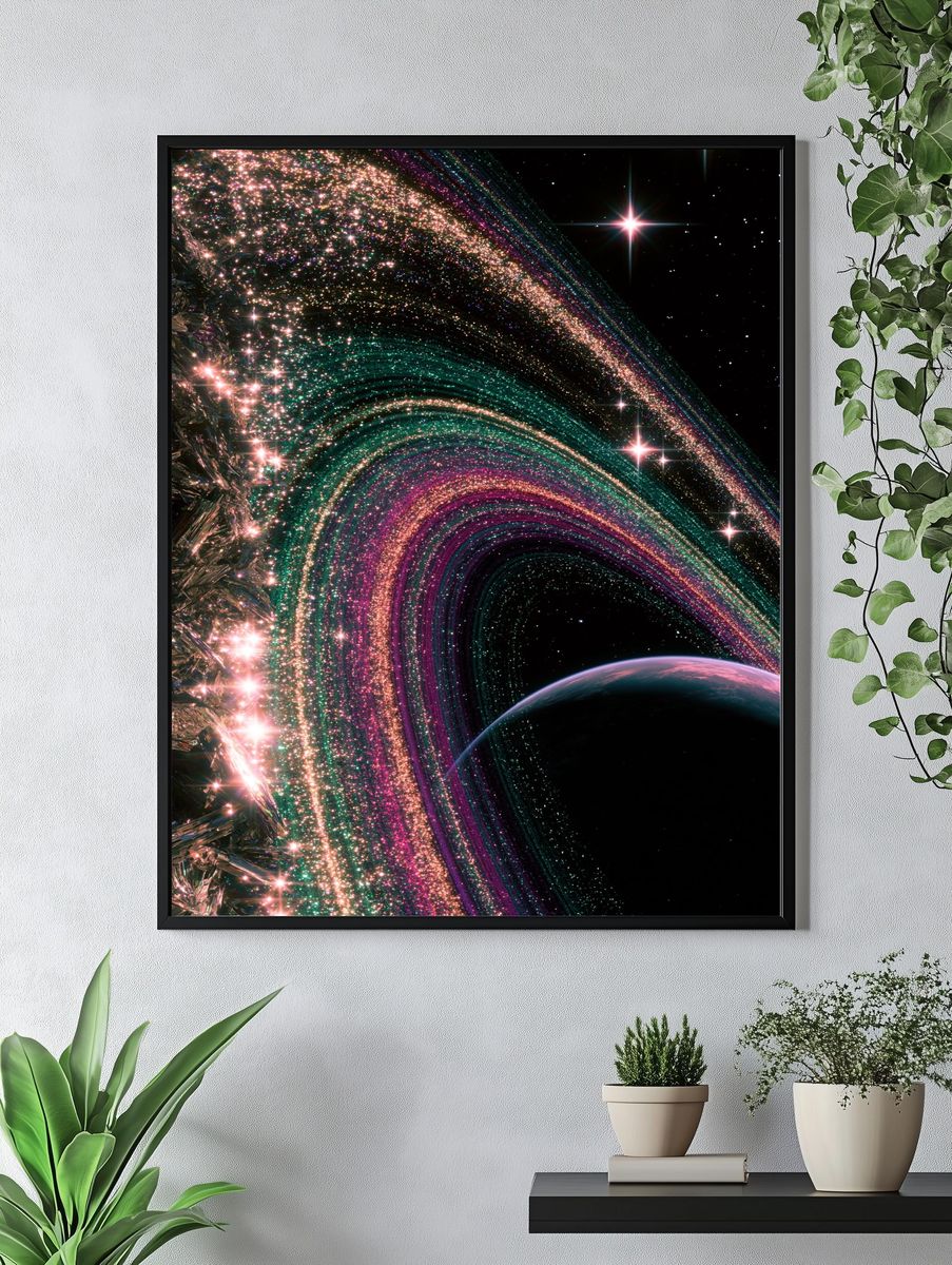 Cosmic Ringed Planet Print. — room view 4